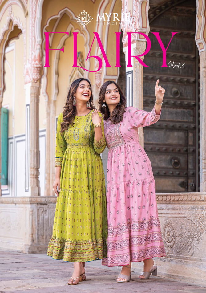 Flairy Vol 4 By Myrie Long Printed  Anarkali Kurtis Catalog